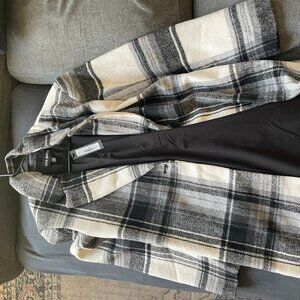 Steven Madden Cher Ivory Black and White Plaid Brushed Coat